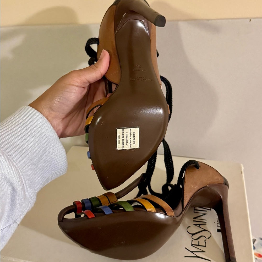 Yves Saint Laurent Multicolor Strappy Leather High Heels - Picture 2 of 6